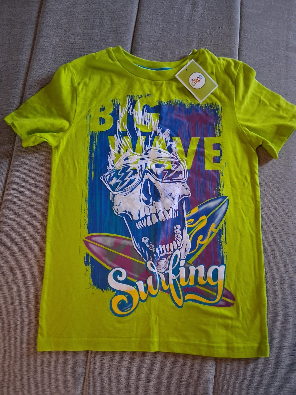 Circo Lime Green Surfing Skull Boys 8/10 Shirt NWT